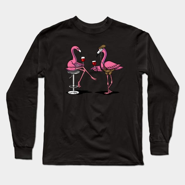 Flamingo Wine Drinking Party Long Sleeve T-Shirt by underheaven